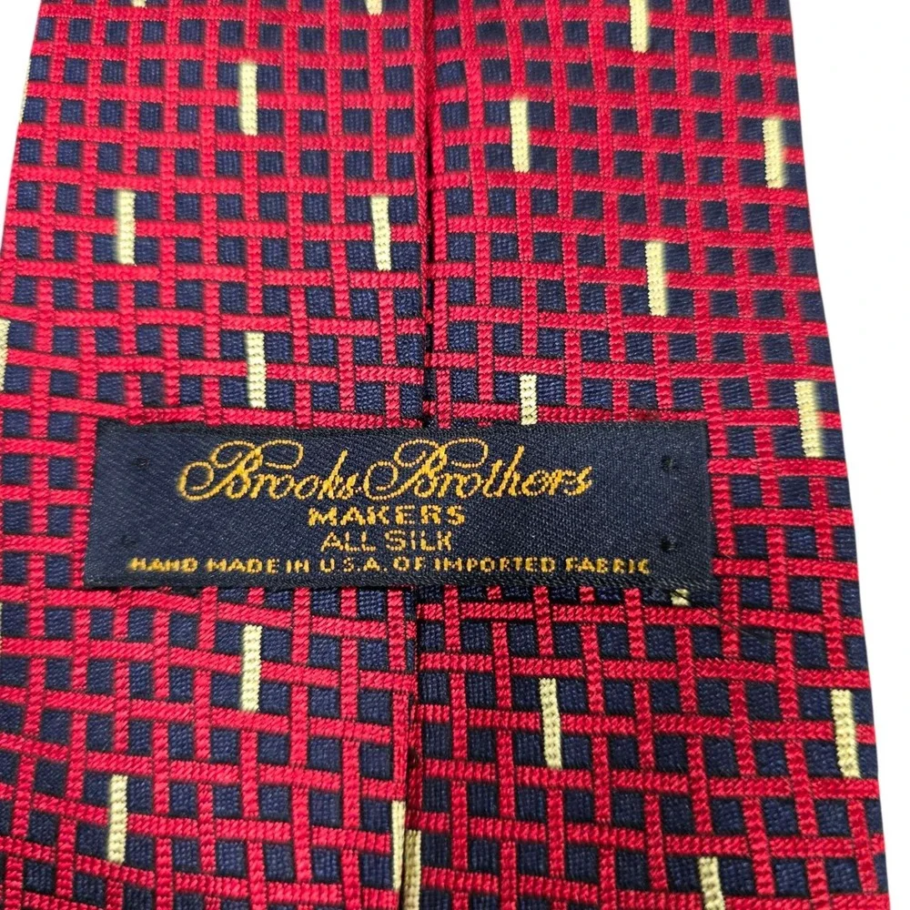 Brooks Brothers Silk Tie Red Grid‎ Pattern Luxury Men's Necktie Business Suit